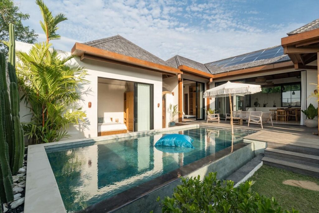 Source-separated recycling and waste bins at a Bali villa