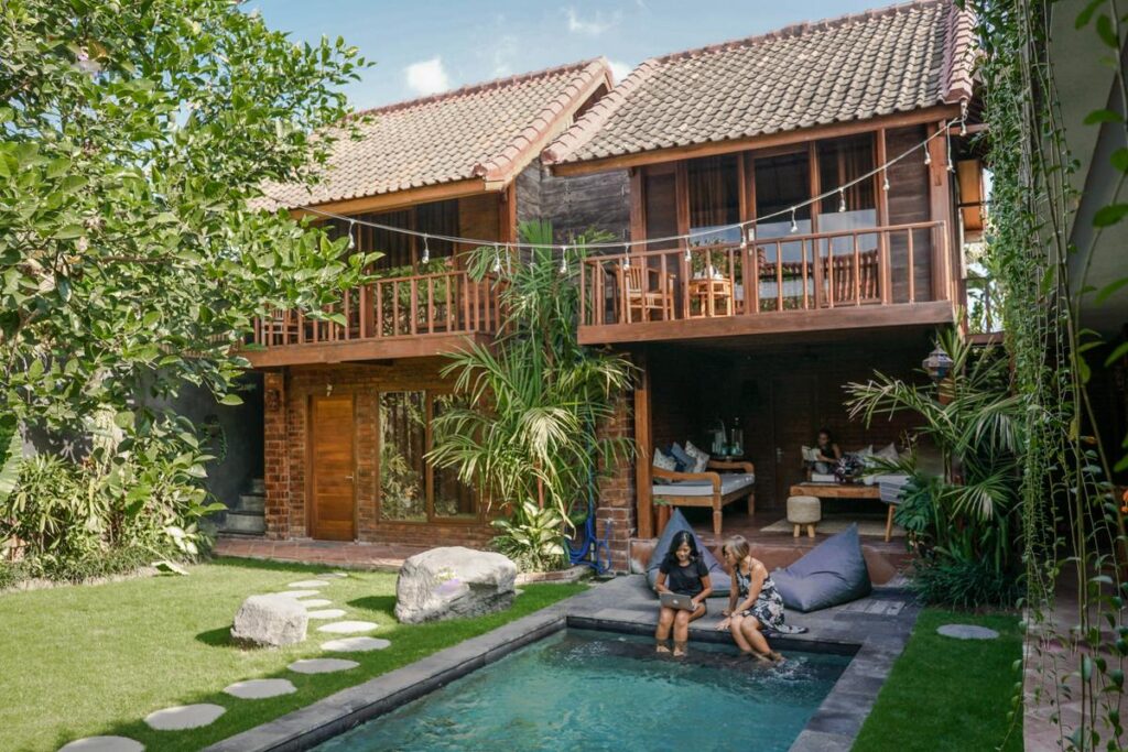 An eco-friendly Bali villa with solar panels and rainwater systems